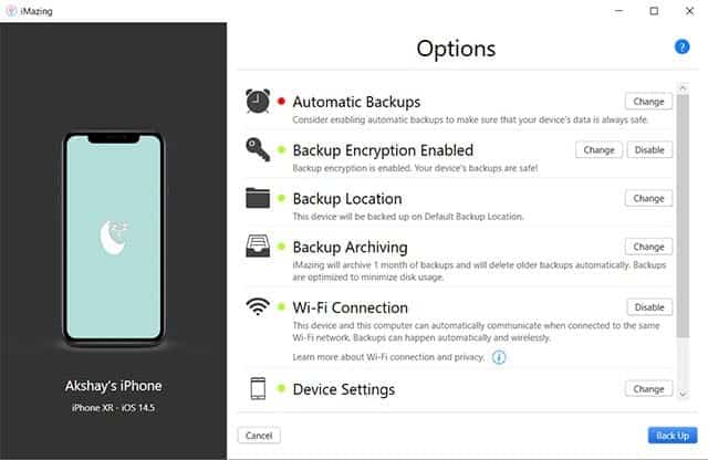 imazing iphone backup windows pc settings
