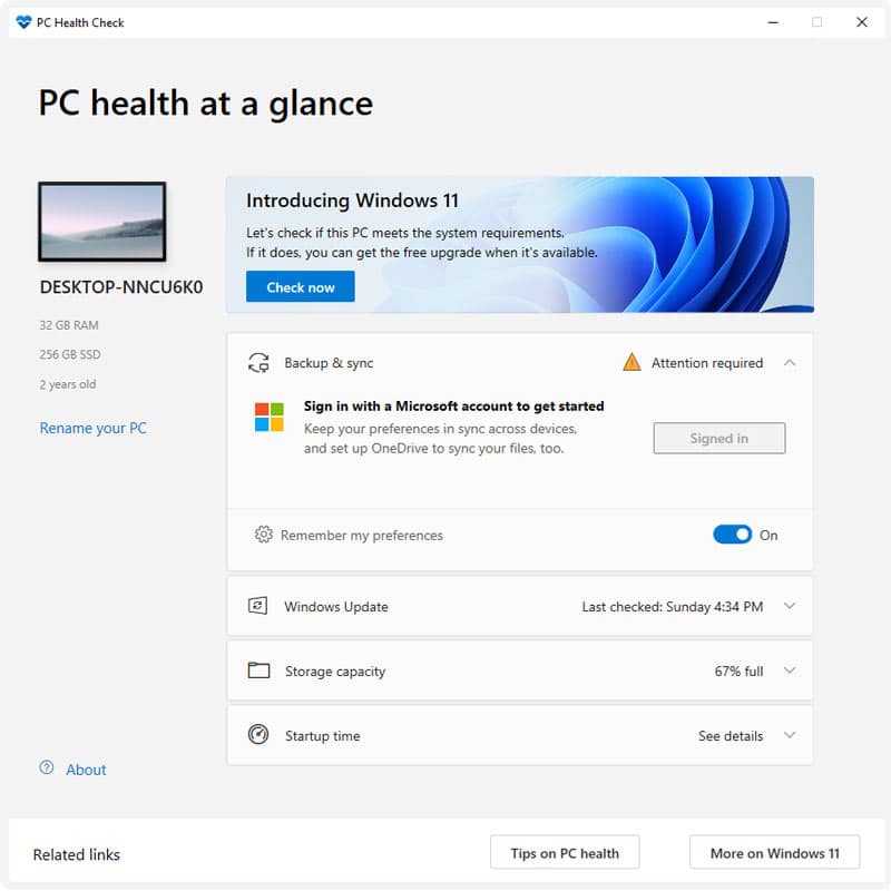 windows pc health check download